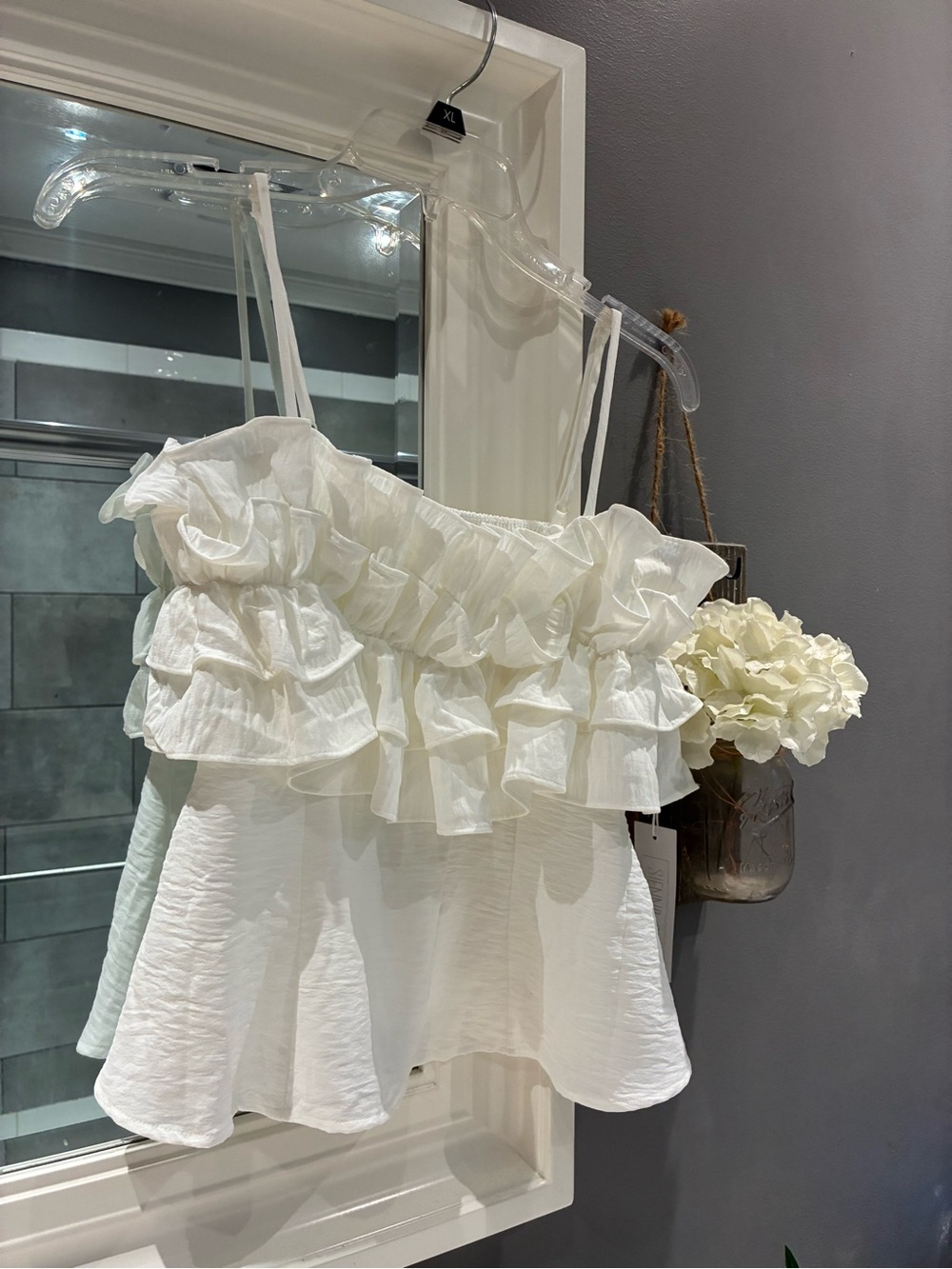 Sienna Sky White Ruffled Spaghetti Strap Camisole